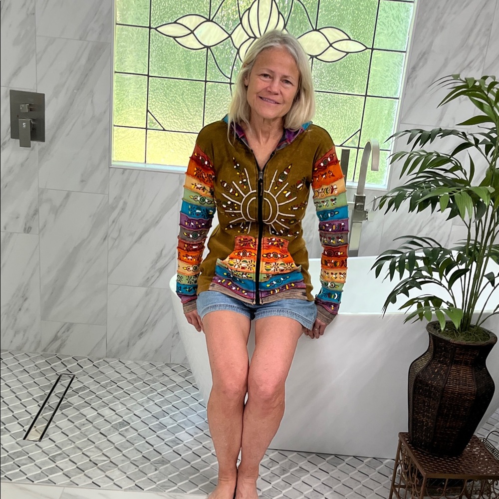 Multicolor Sunburst Zip-Up Sweater By Rising Inte… - image 5